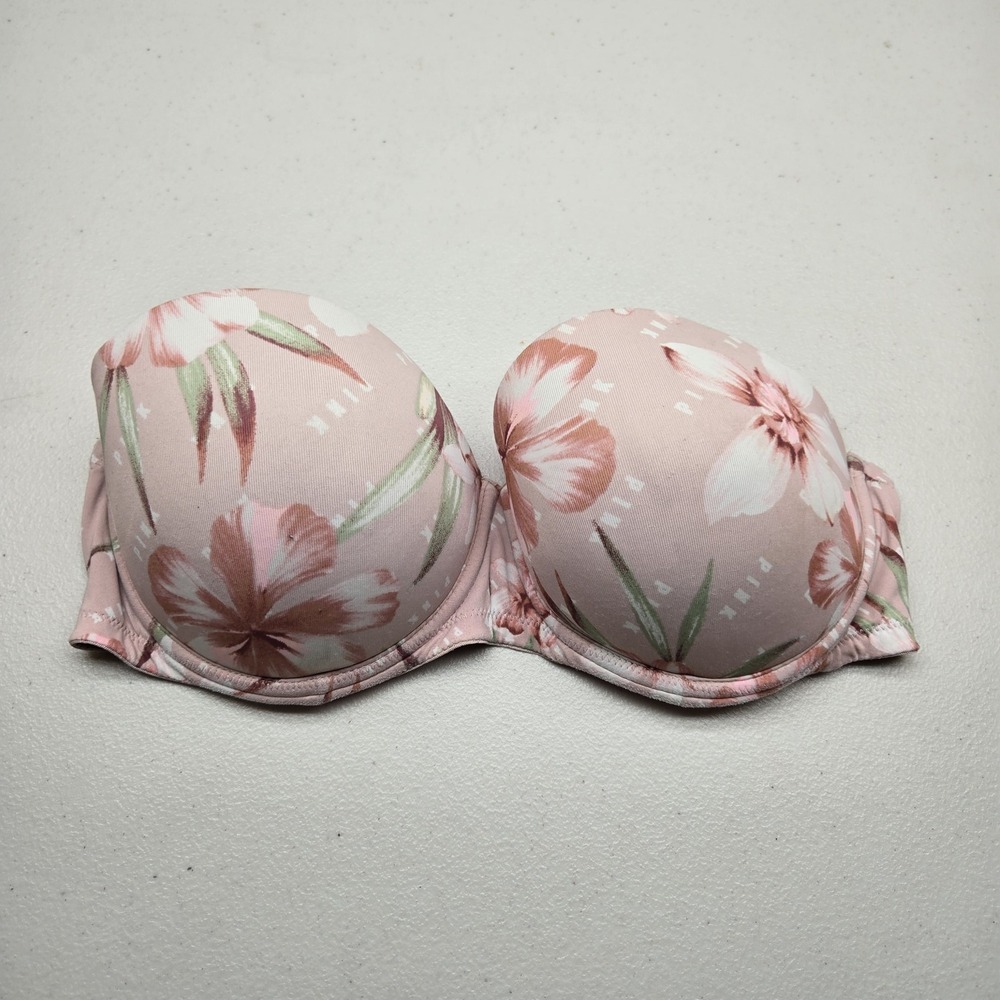Victoria's Secret PINK Women Bra 34D Pink Floral Push Up Underwire READ